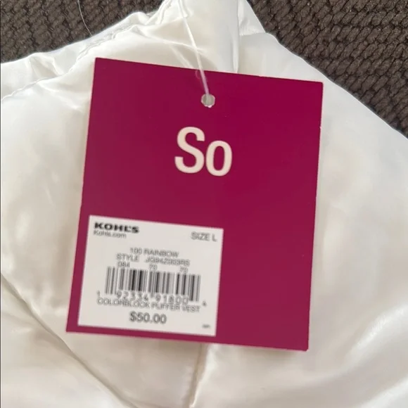 White Puffer Vest with Rainbow Stripes - Picture 2 of 2